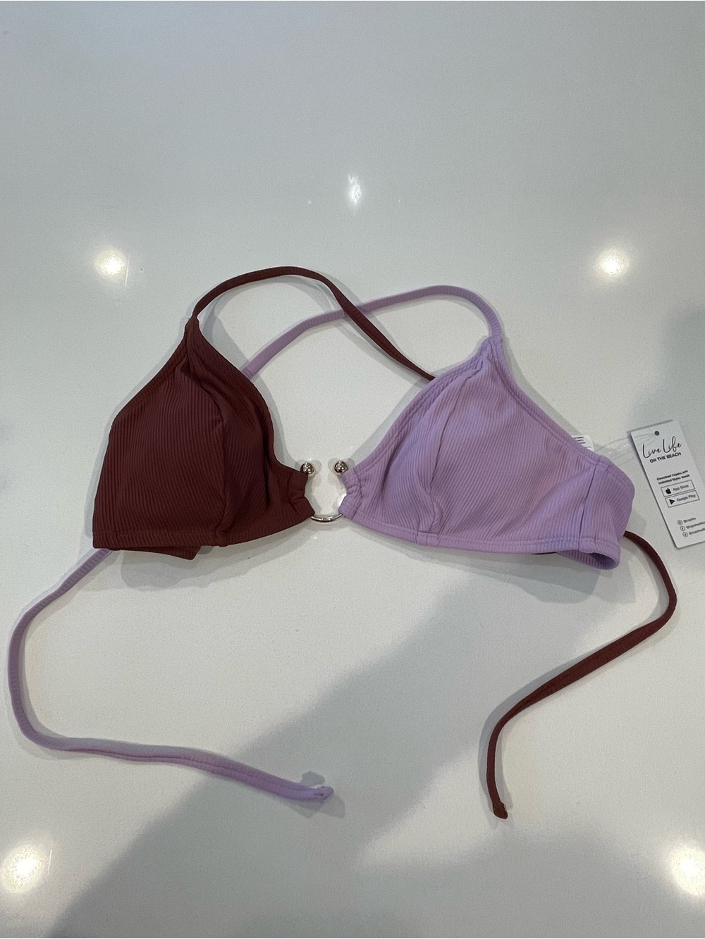 NWT Cupshe Two Toned Maroon and Lavender Gold Criss Cross Bikini Top Medium